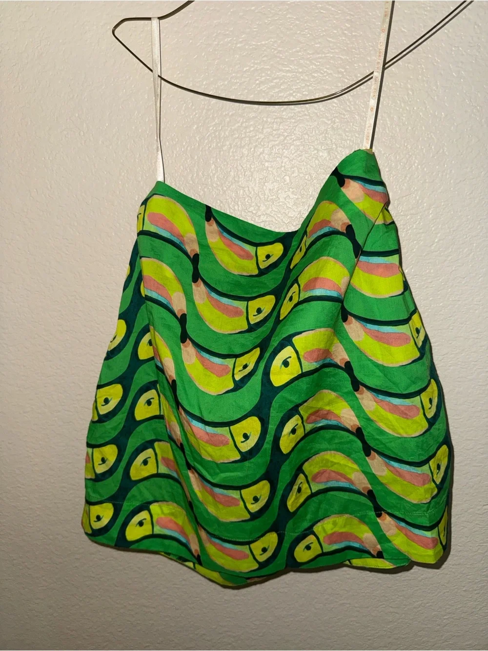 Farm Rio for Anthropologie Green Toucan Print Front Tie Mini Skirt Size S